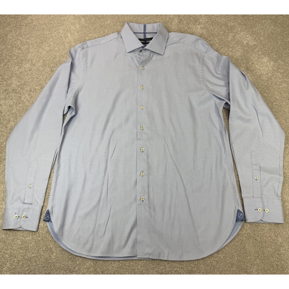 Hammer Made Italian Fabric Men's XL 43/17 Dress Shirt Blue Micro Geo Long Sleeve